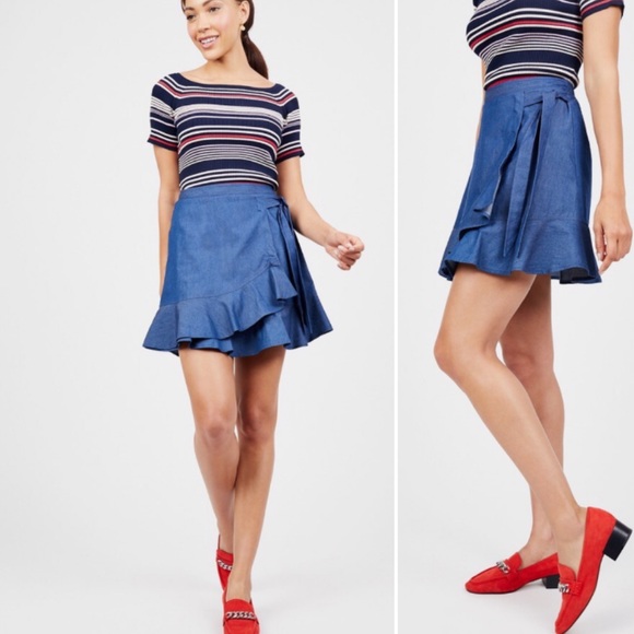 NWOT BCBGeneration Denim Faux Wrap Skirt - Picture 3 of 8